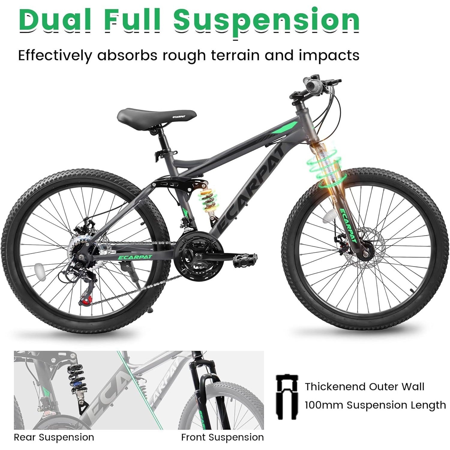 Mountain Bike 24/26/27.5 Inch Full Suspension 21-Speed Dual Disc Brake Men Women