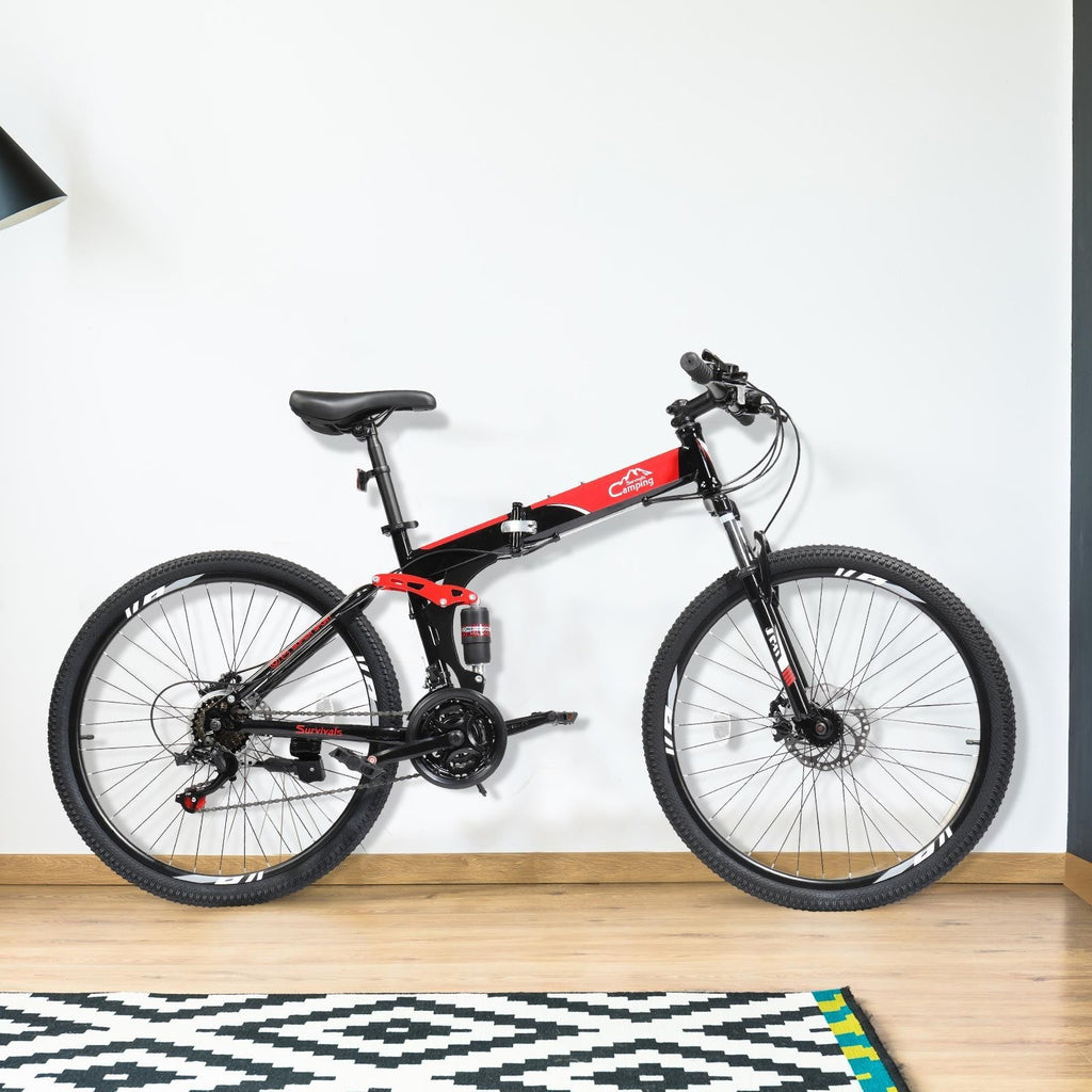 Folding Mountain Bike Full Suspension 26" 21 Speeds Bicycle for Adult Men Women